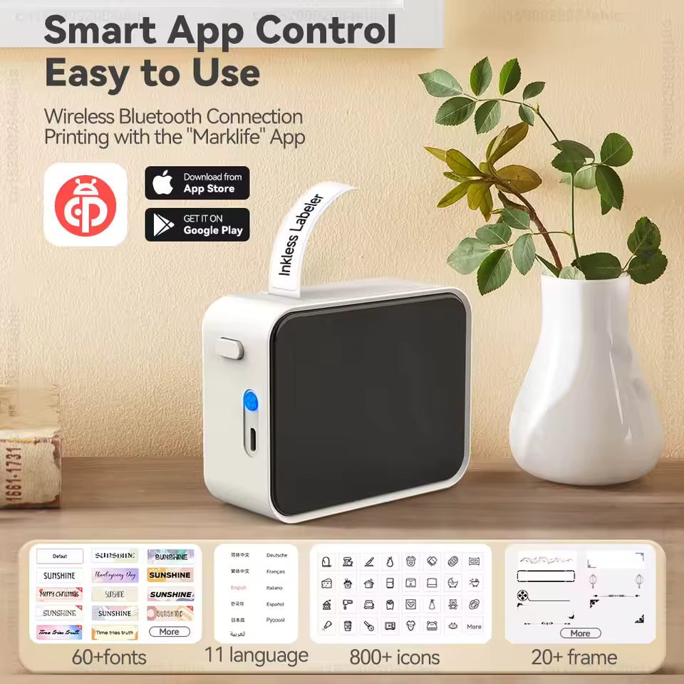 Wireless Bluetooth Label Printer Portable Thermal Printer Marklife P15 Inkless Labeling Machine Mini Label Maker P15 Sticker